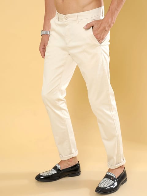 Cotton Dobby Cream Lycra Chino