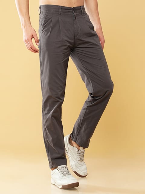 Pleated Dark Grey Cotton Chino