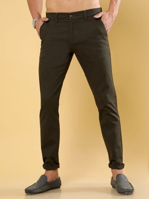 Box Dobby Dark Olive Cotton Chino