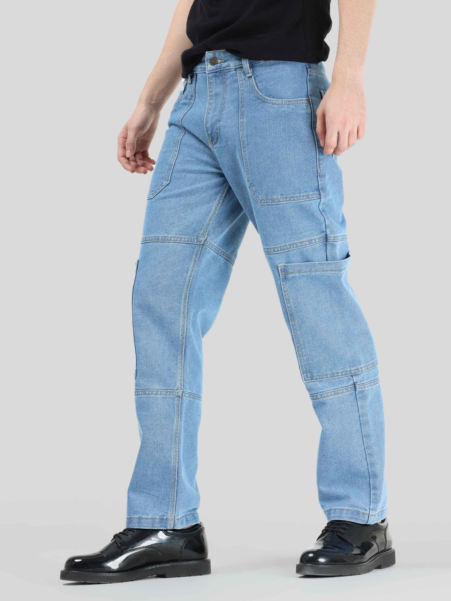 Hippe Light Blue Relaxed Fit Denim Cargo