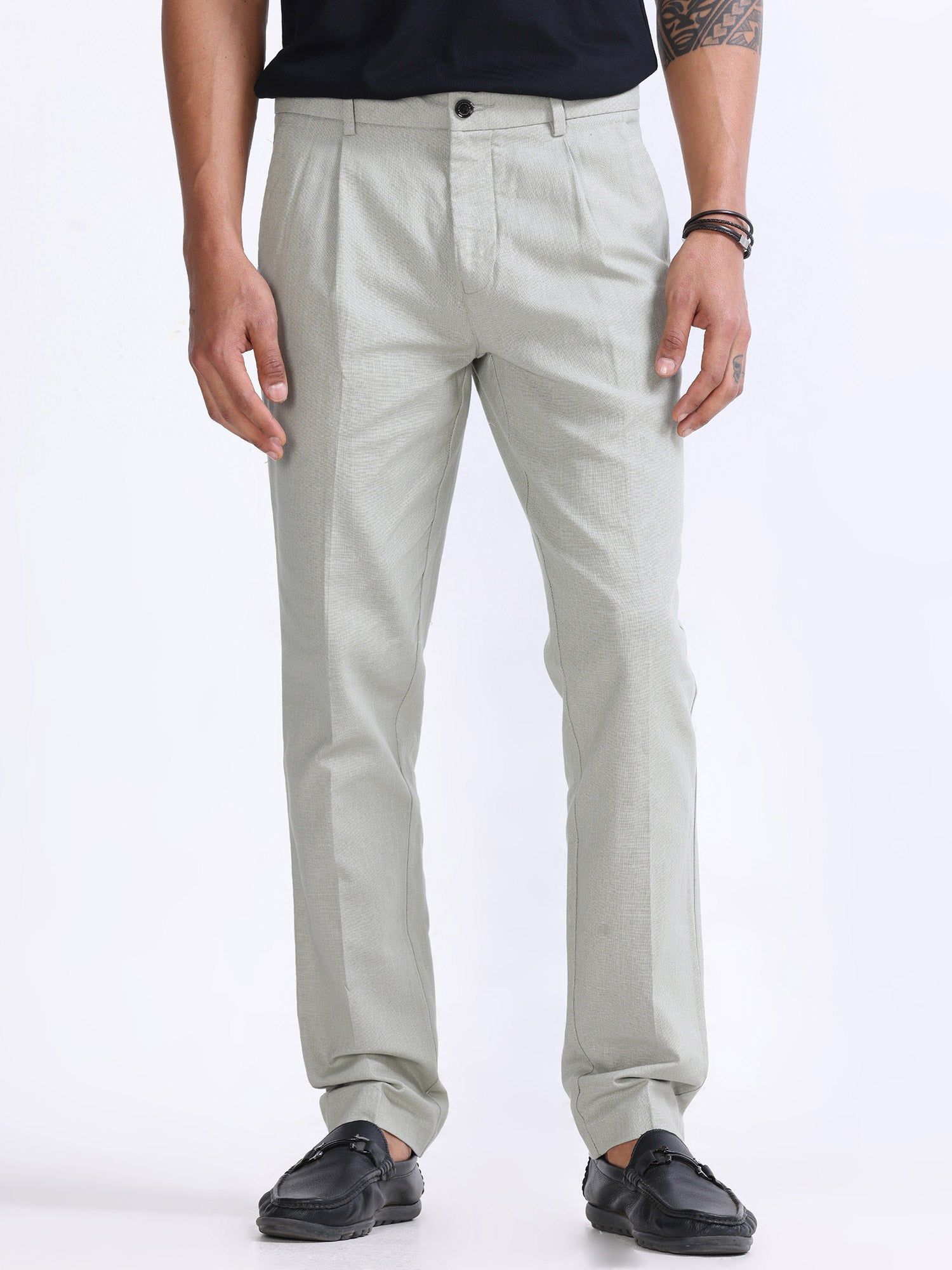 Raw Slub Pistachio Pleated Pant