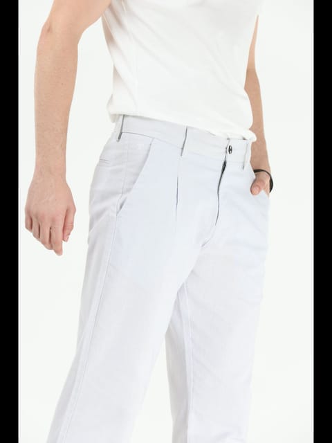 Raw Slub Powder White Pleated Pant