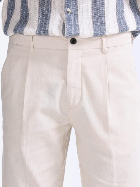 Raw Slub Cream Pleated Pant