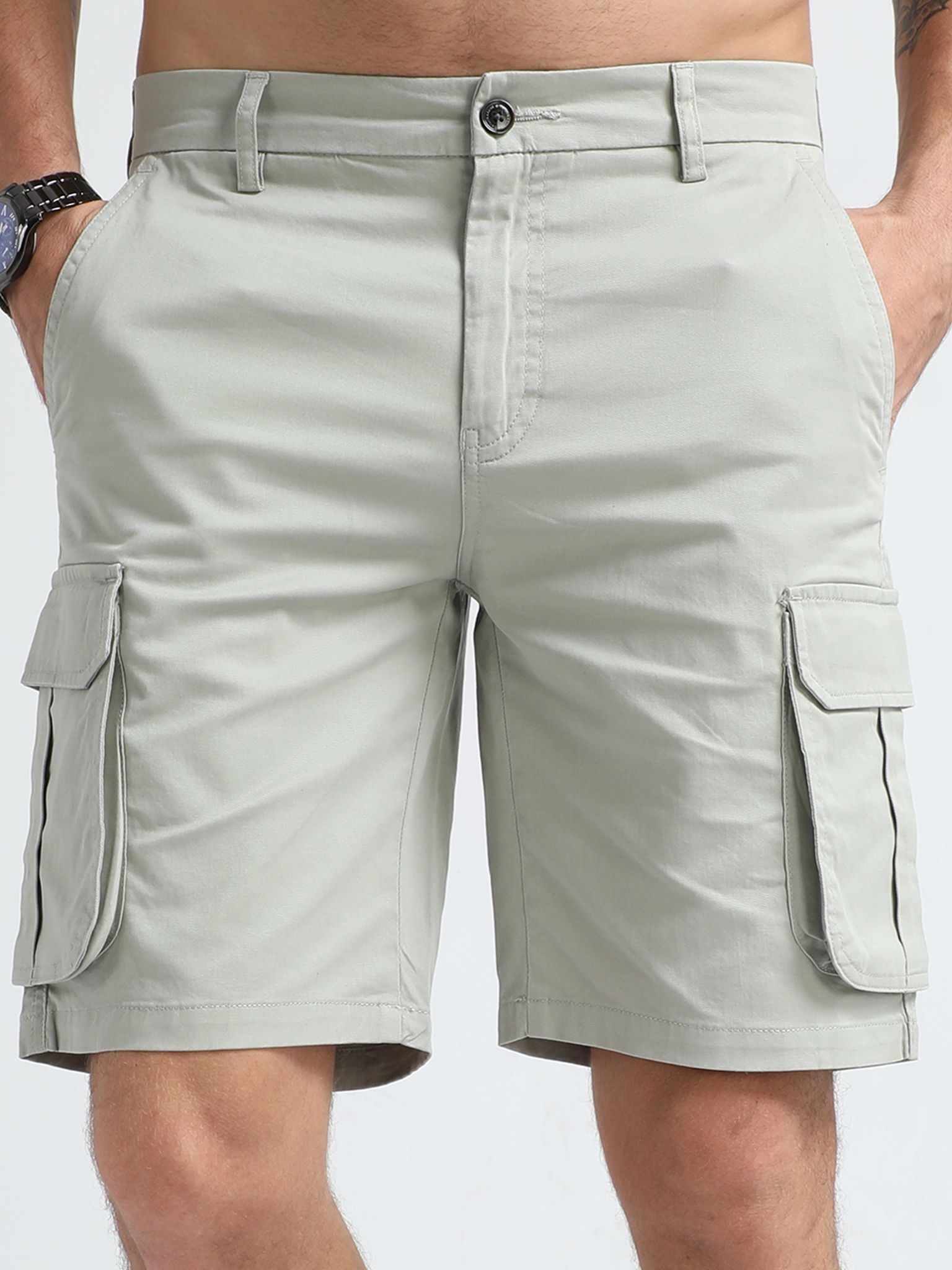 Premium Twill Pistachio Green Cargo Shorts