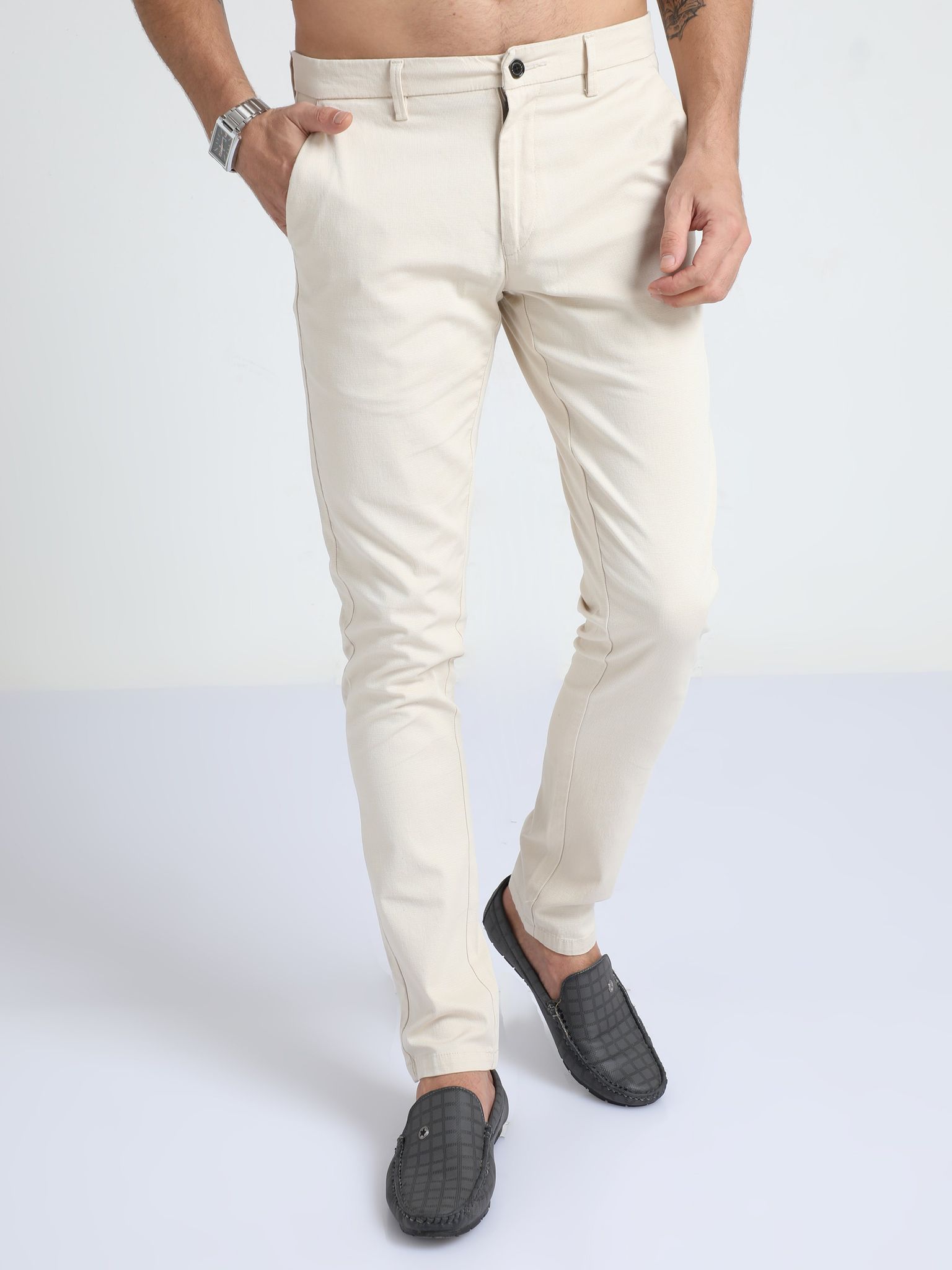 Box Dobby Cream Cotton Chino