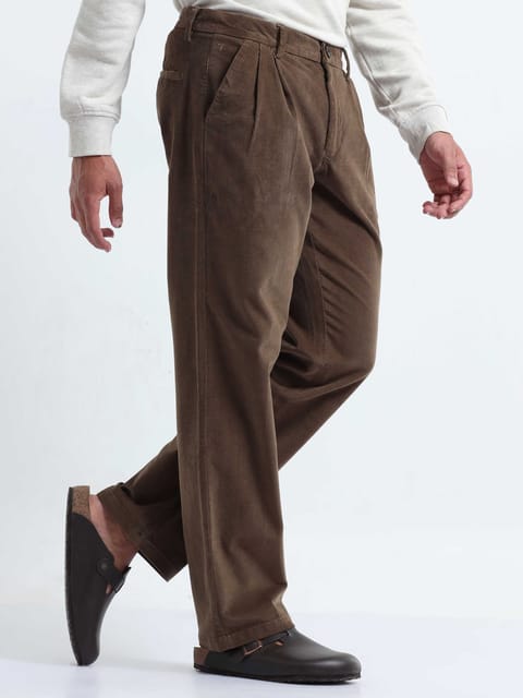 Soft Corduroy Oak Olive Relaxed Pleated Pant