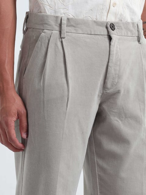 Soft Corduroy Light Grey Relaxed Pleated Pant