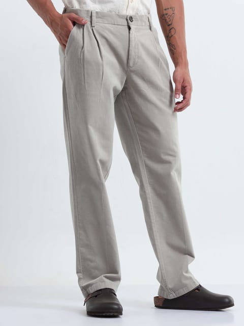 Soft Corduroy Light Grey Relaxed Pleated Pant