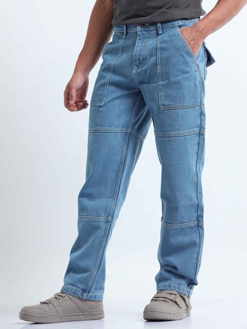 Contrast Relaxed Mid Blue Denim