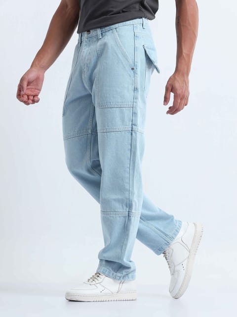 Contrast Relaxed Light Blue Denim