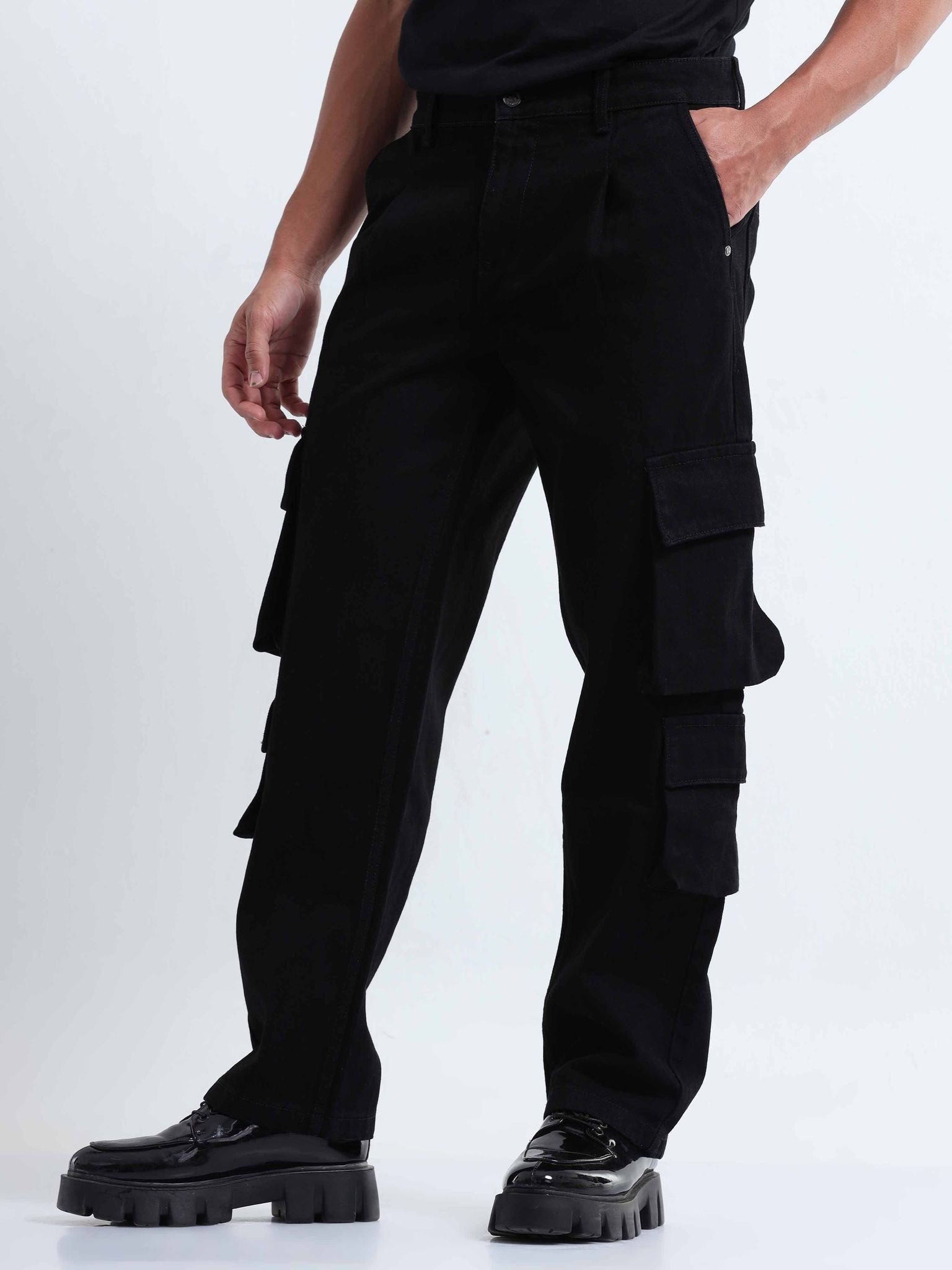 Classic Relaxed Black Double Cargo Denim