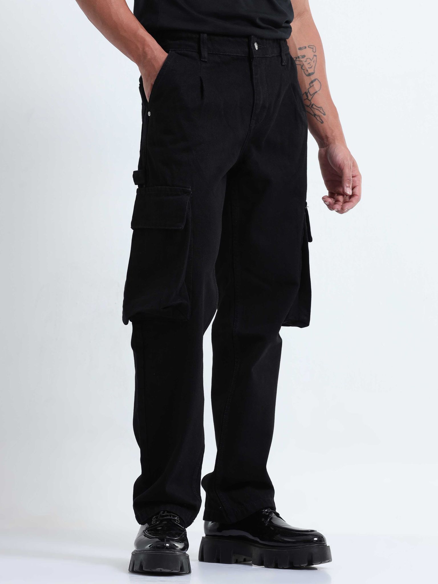 Classic Relaxed Black Denim Cargo