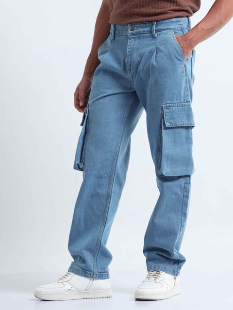 Classic Relaxed Mid Blue Denim Cargo