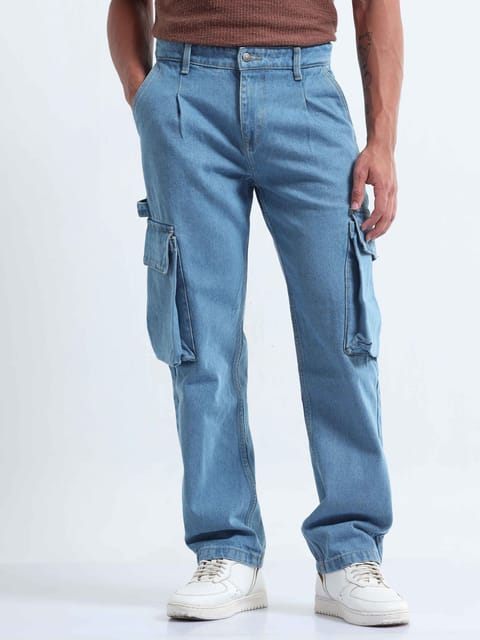 Classic Relaxed Mid Blue Denim Cargo