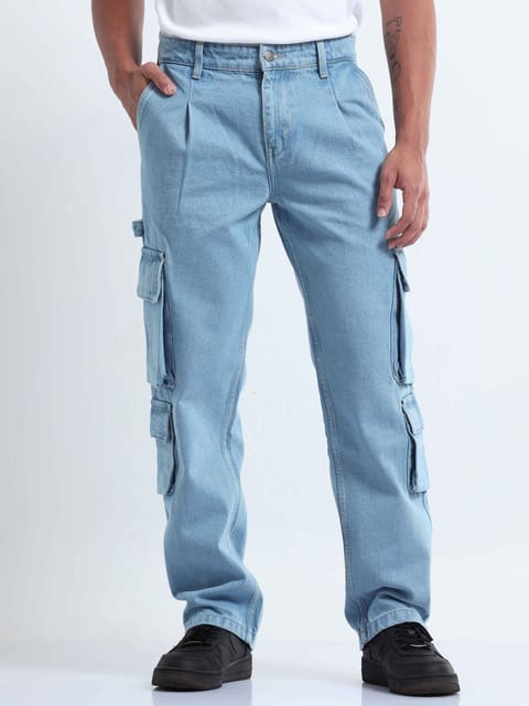 Classic Relaxed Light Blue Double Cargo Denim