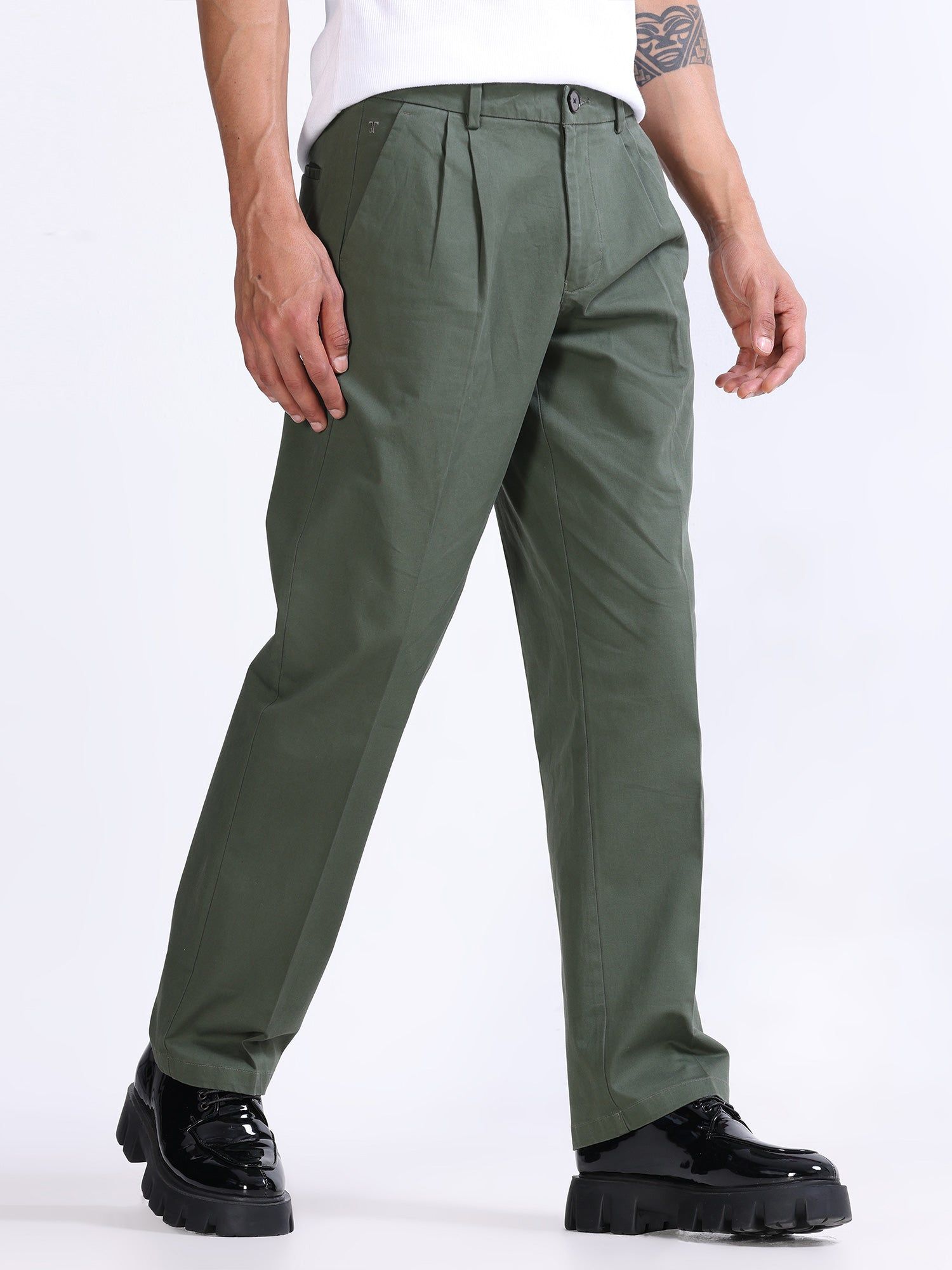 Duca Double Pleated Pine Olive Relaxed Pant