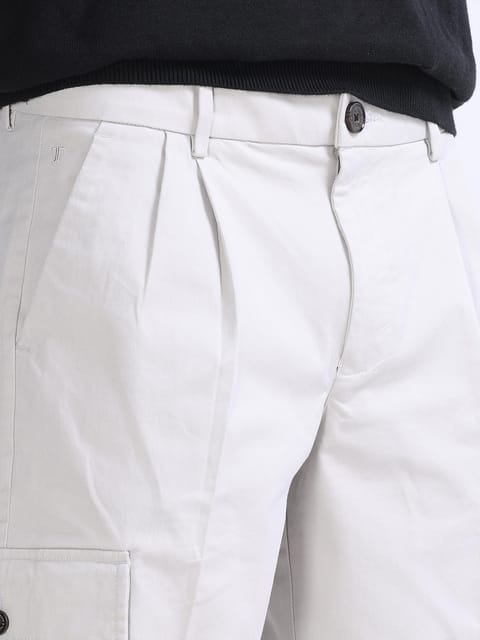 Milano Double Pleated Powder White Relaxed Cargo