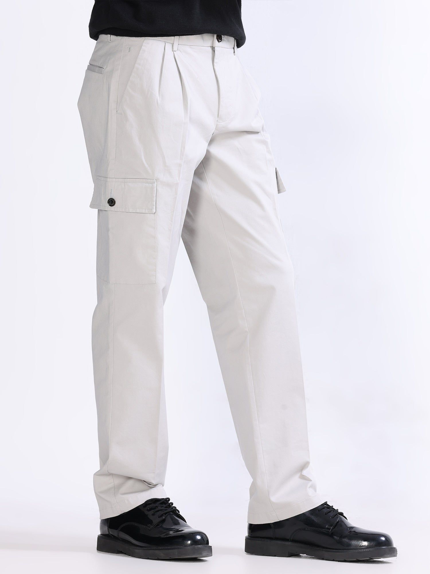 Milano Double Pleated Powder White Relaxed Cargo