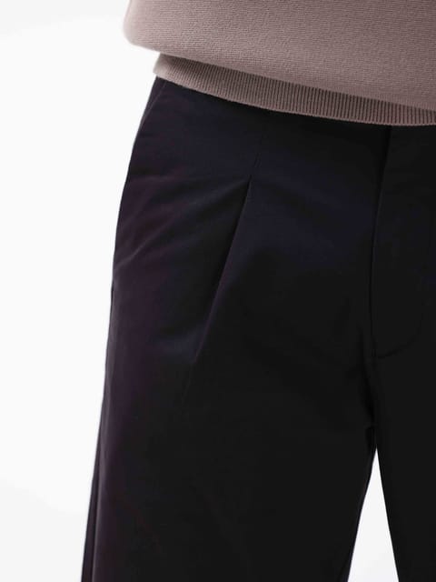 Essential Pleated Black Fine Twill Pant