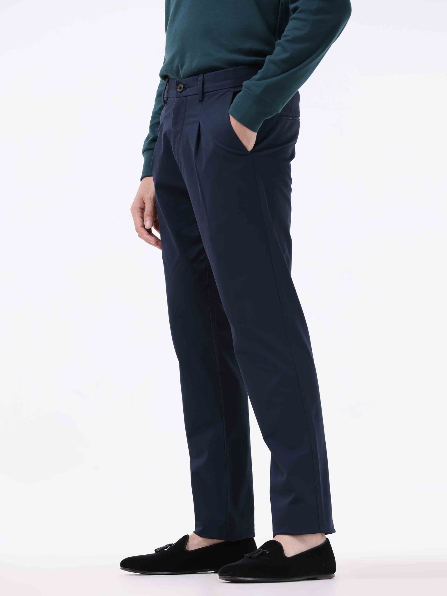 Essential Pleated Navy Fine Twill Pant