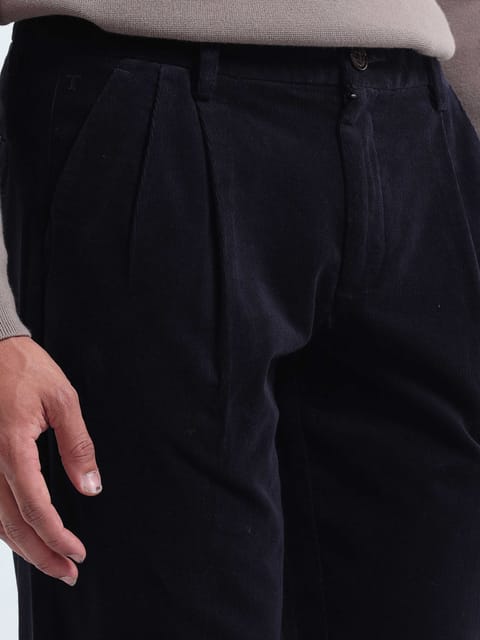 Soft Corduroy Navy Relaxed Pleated Pant