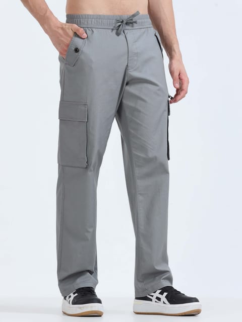 Flexi Waist Zip Grey Cargo Pant