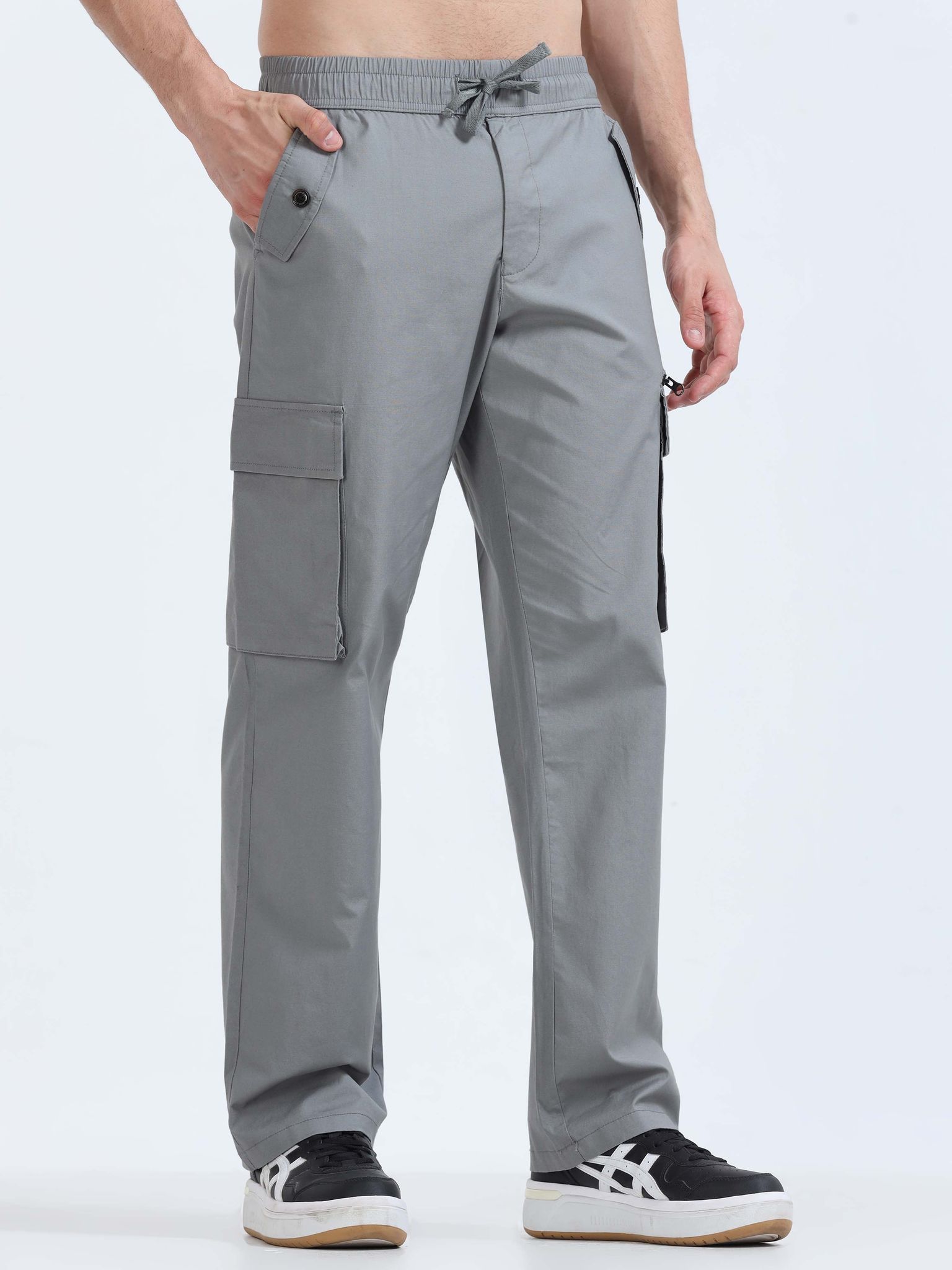 Flexi Waist Zip Grey Cargo Pant