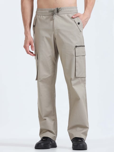 Flexi Waist Zip Khaki Cargo Pant