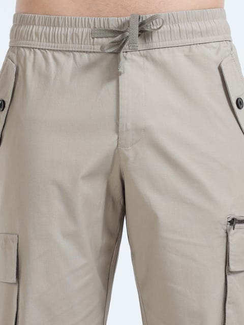 Flexi Waist Zip Khaki Cargo Pant