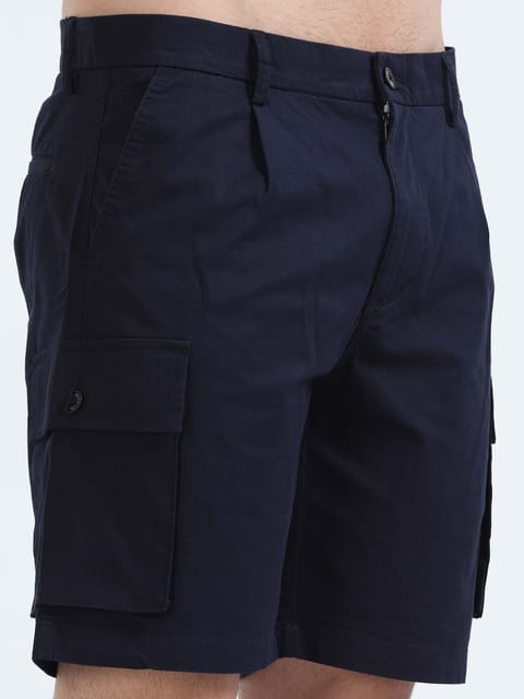 Soft Cotton Pleated Navy Cargo Shorts