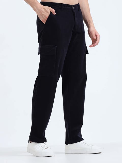 Soft Corduroy Navy Relaxed Cargo Pant