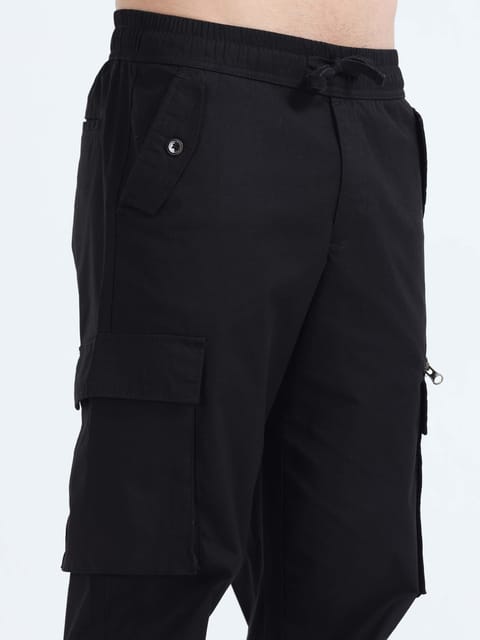 Flexi Waist Zip Black Cargo Pant