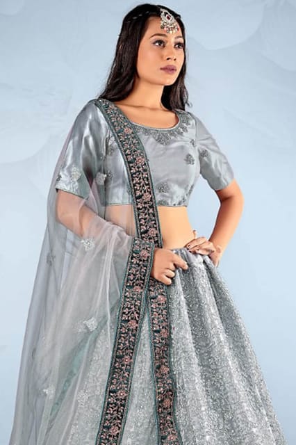 Gajiwala Womens Net Lehenga Grey Rama 8744