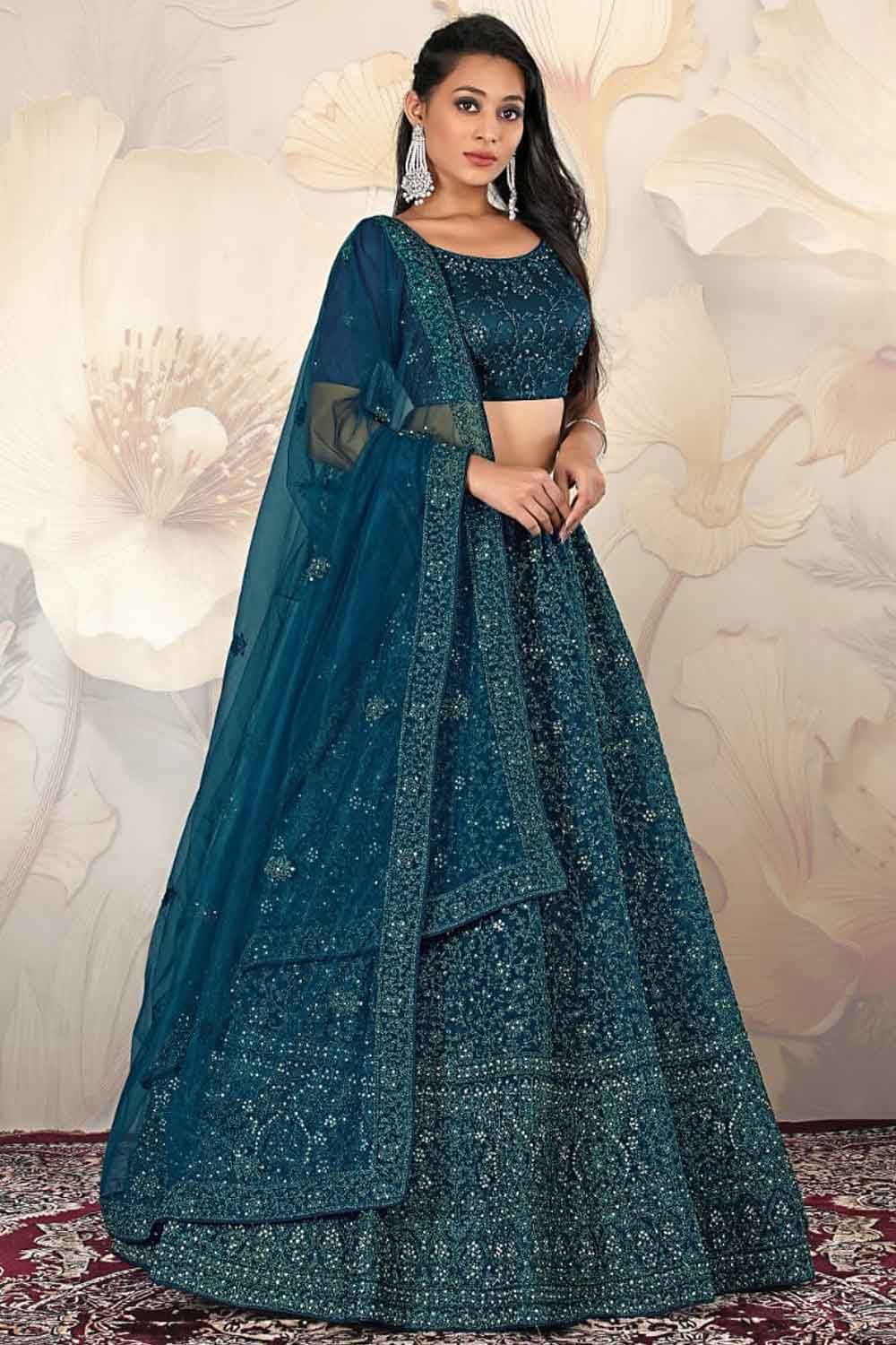 Gajiwala Womens Net Lehenga Deep Blue 8390