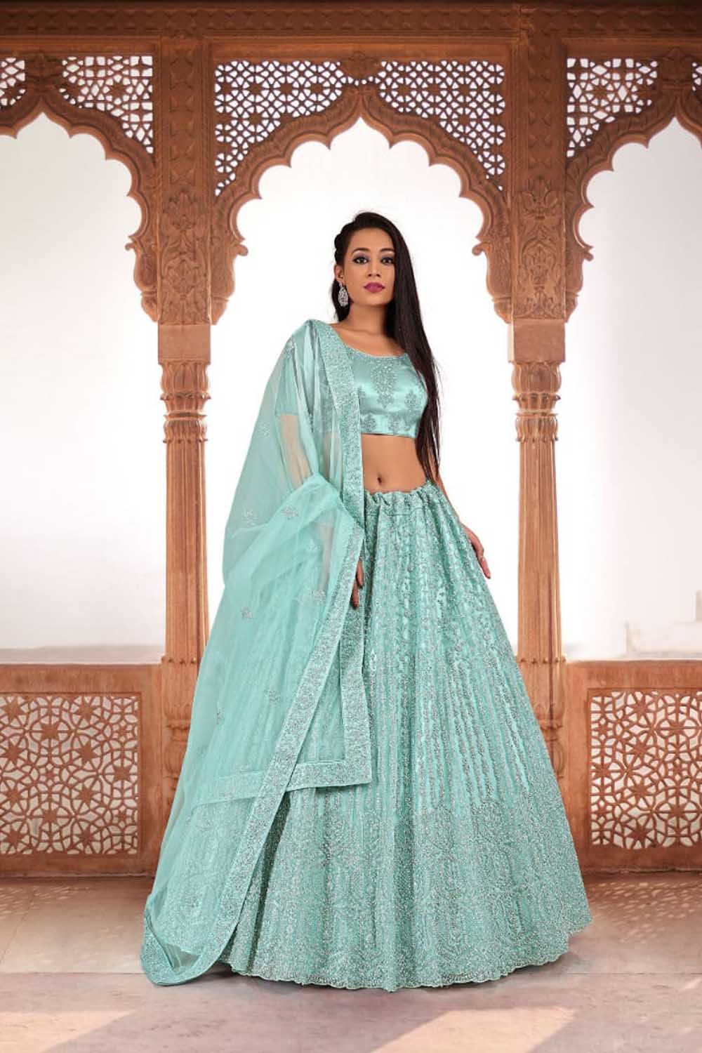 Gajiwala Womens Net Lehenga Green 8313