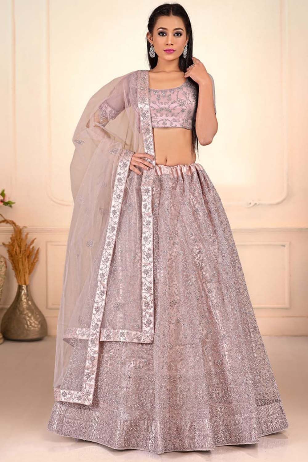 Gajiwala Womens Net Lehenga Peach 8371