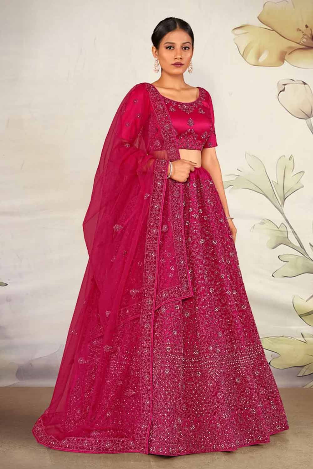 Gajiwala Womens Net Lehenga Pink 8389