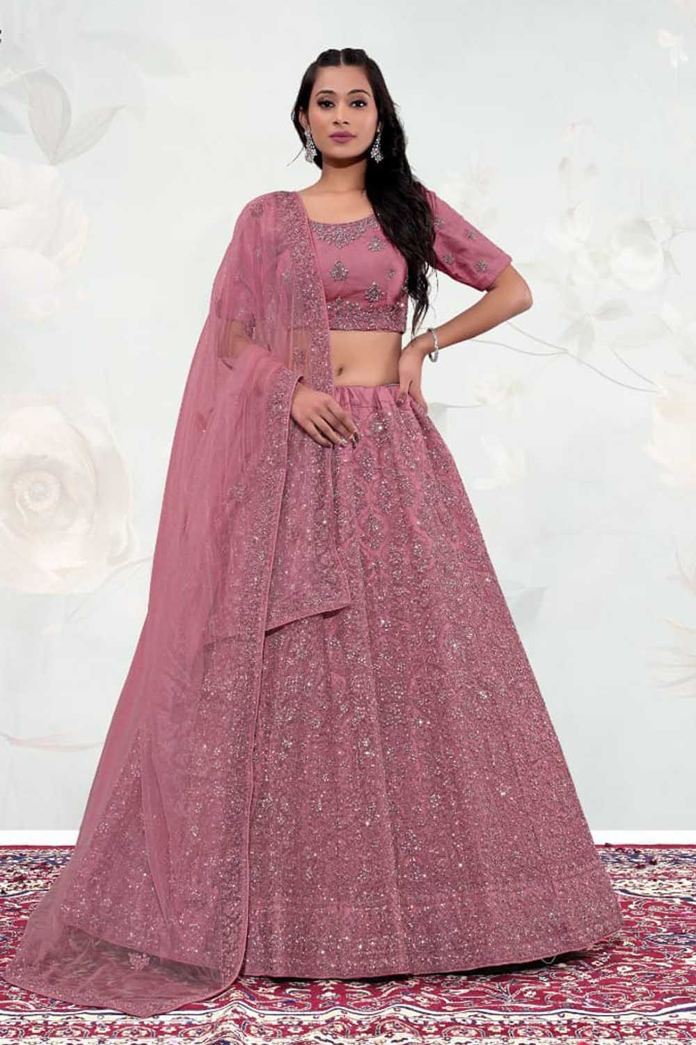 Gajiwala Womens Net Lehenga Onion Pink 8647