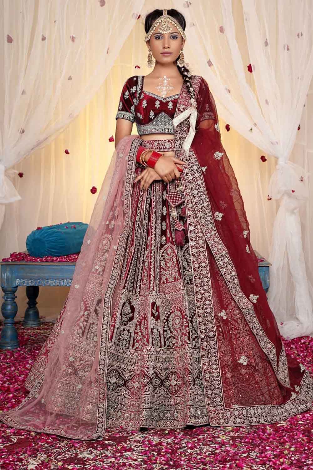 Gajiwala Womens Net Lehenga Maroon 8749