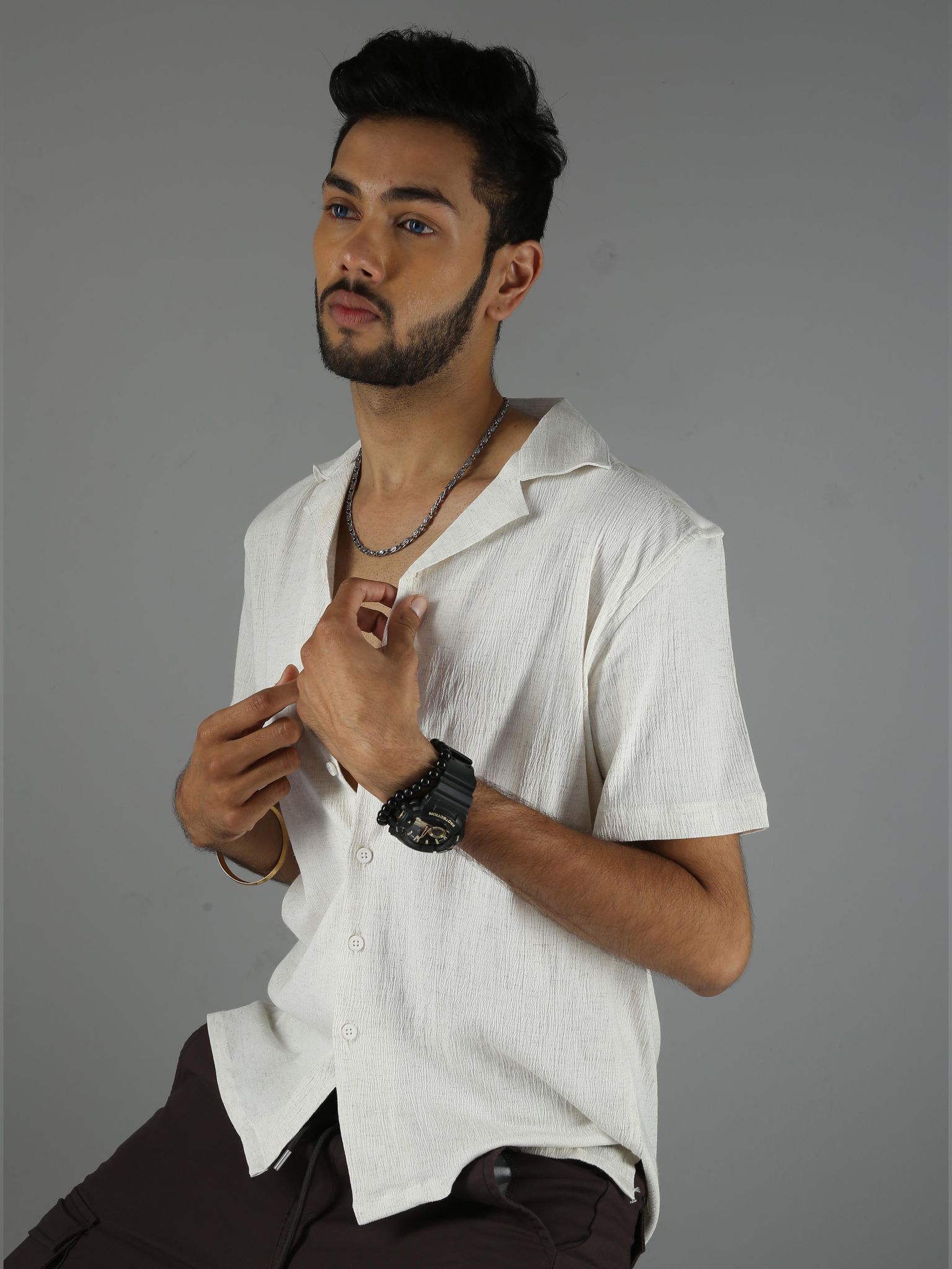 Men Natural Stretch Shirt - Cream