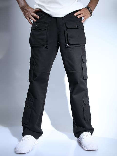 Men Black Hip Hop Baggy Cargo