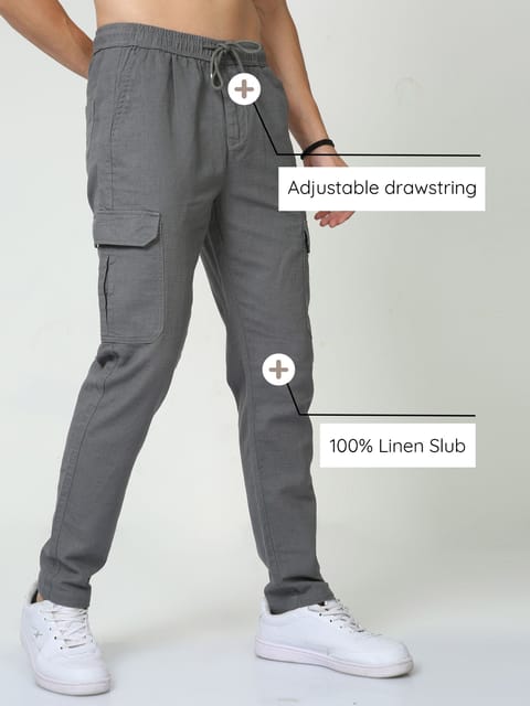 Men Lazy Grey Linen Pants