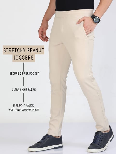 Men Beige Stretchy Peanut Joggers