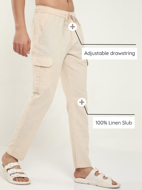 Men Lazy Beige Linen Pants