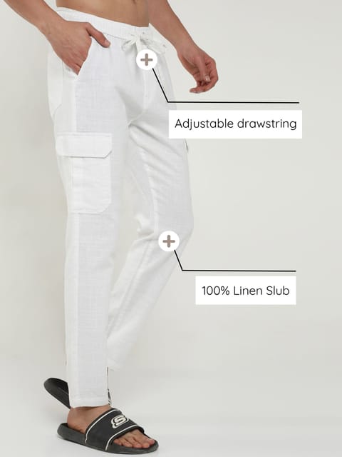 Lazy Mens White Linen Trousers