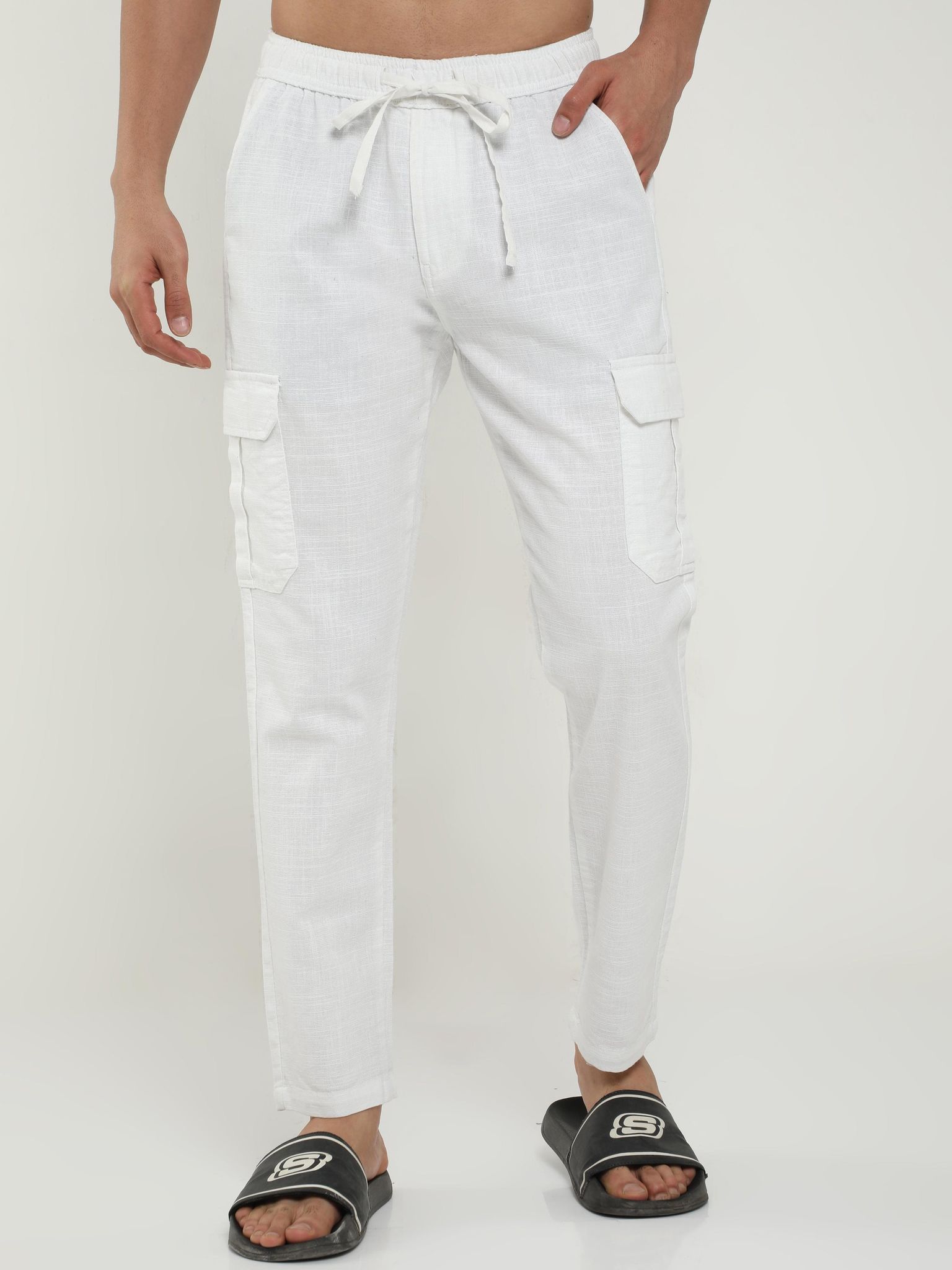 Lazy Mens White Linen Trousers