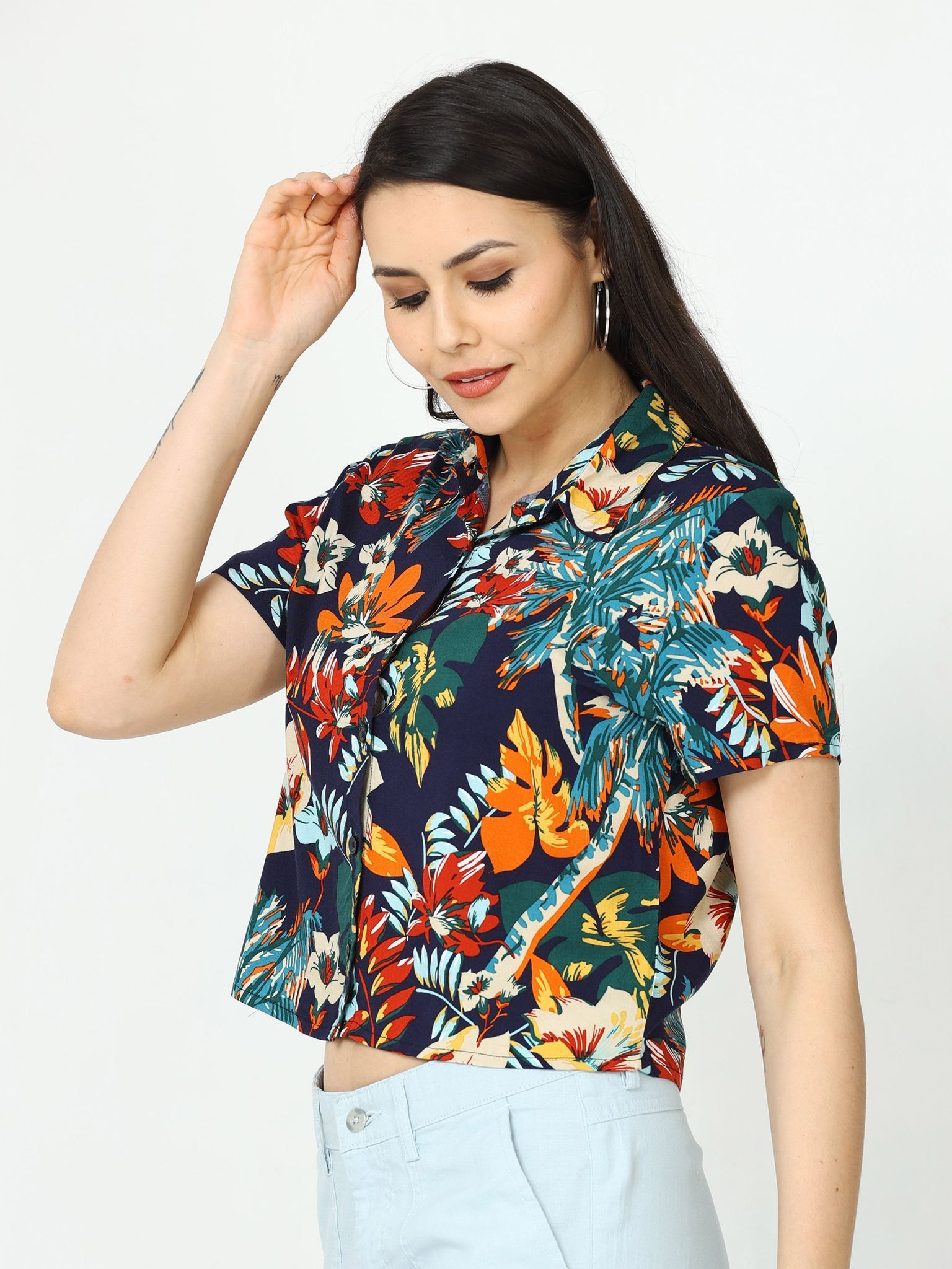 Women Urban Vacay Floral Blue Shirts