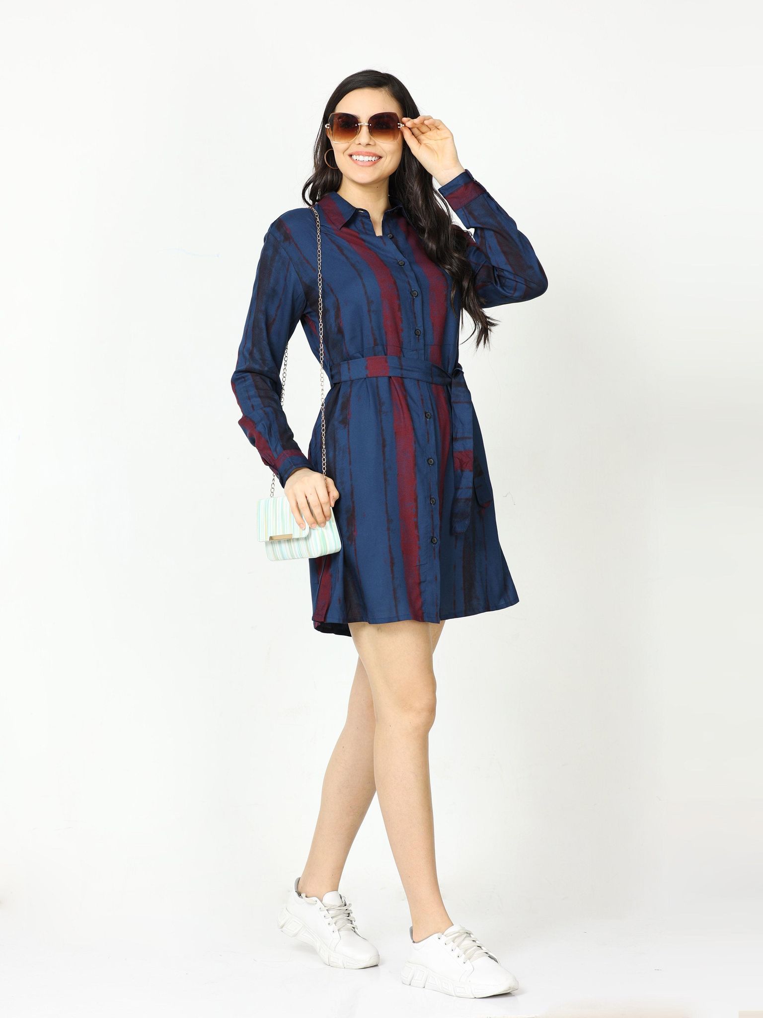 Women Brunch Affair Chevron Blue Dress