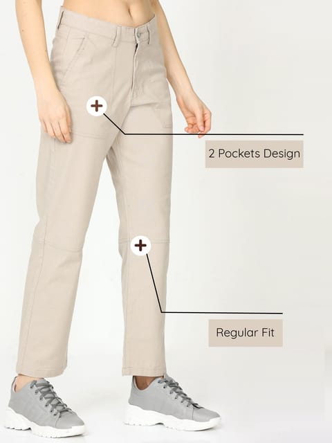 Women Casual Beige Linen Pants