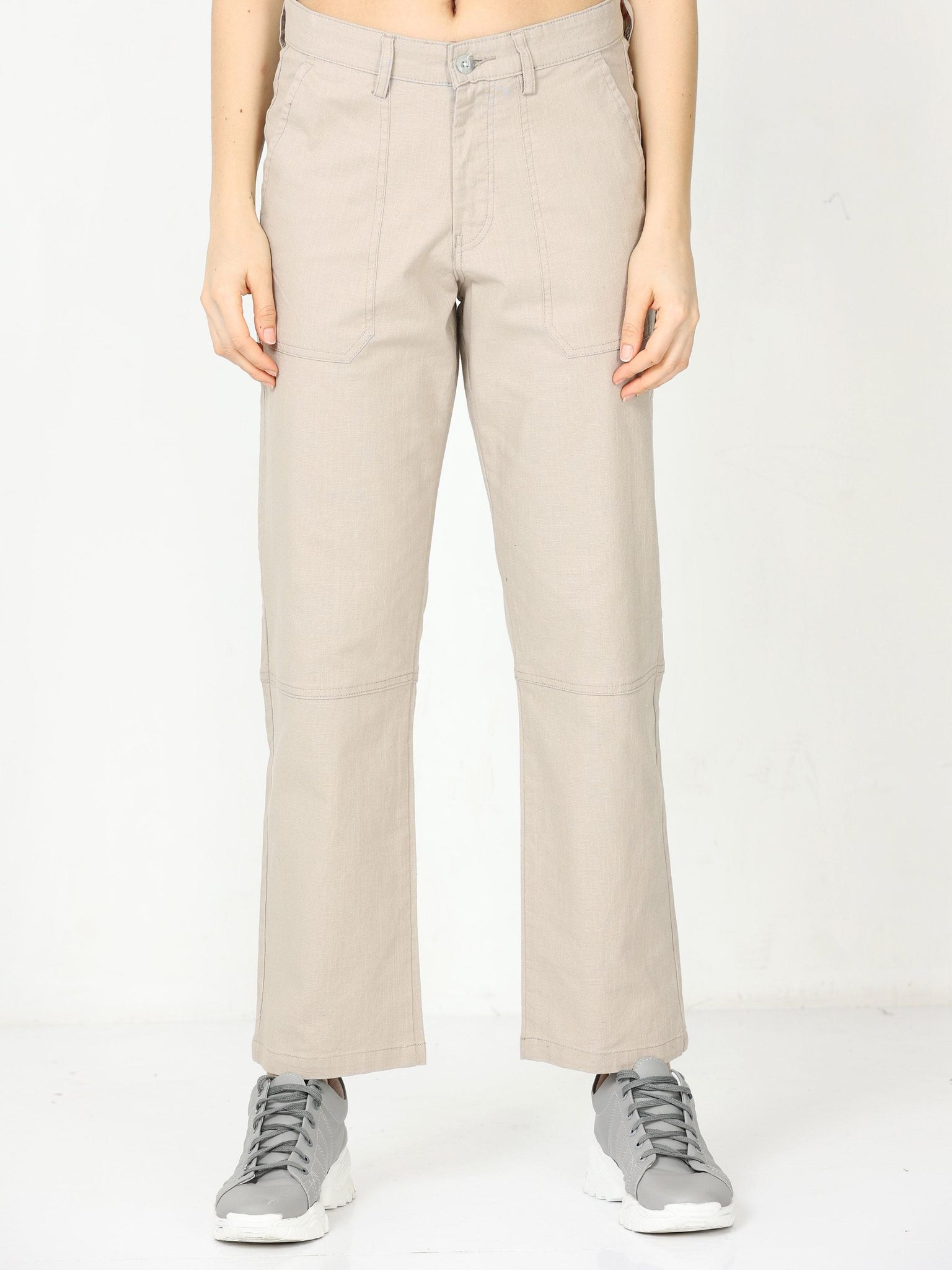 Women Casual Beige Linen Pants